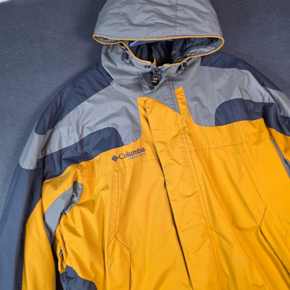 Columbia Vertex Ski Jacket Mens Medium Yellow Gray Hooded Waterproof Gorpcore